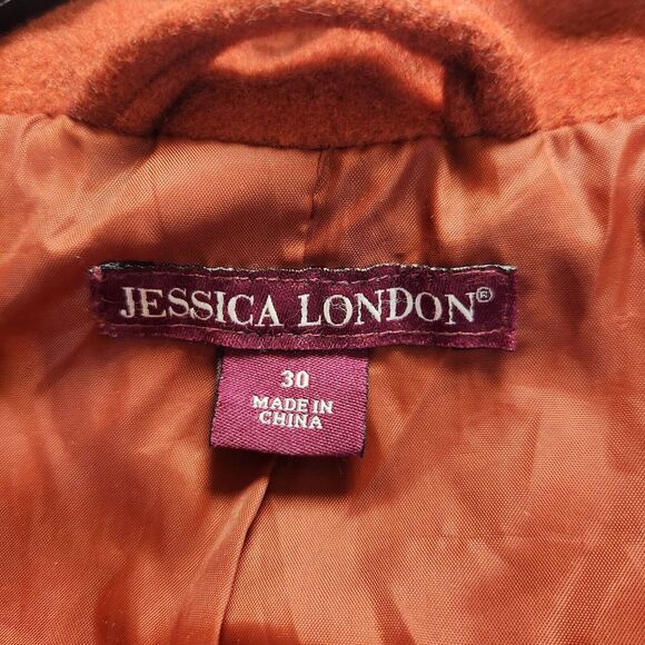 Jessica London Womens Wool Bland Coat Size 30 Orange Hooded Office Academia Fall - Picture 8 of 10